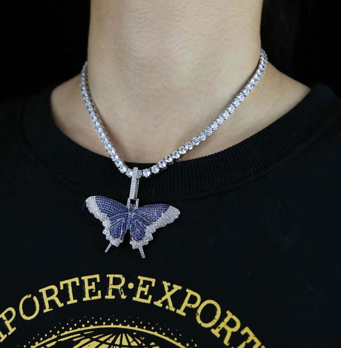 Fully Iced Butterfly Pendant Tennis Chain