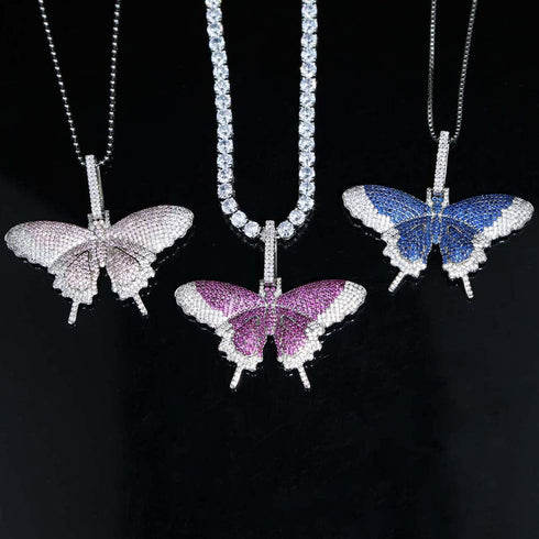 Fully Iced Butterfly Pendant Tennis Chain