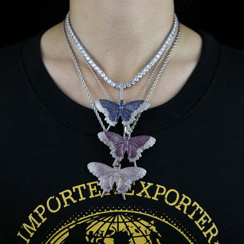 Fully Iced Butterfly Pendant Tennis Chain