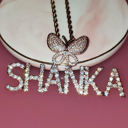Fully Iced Custom Butterfly Name Chain