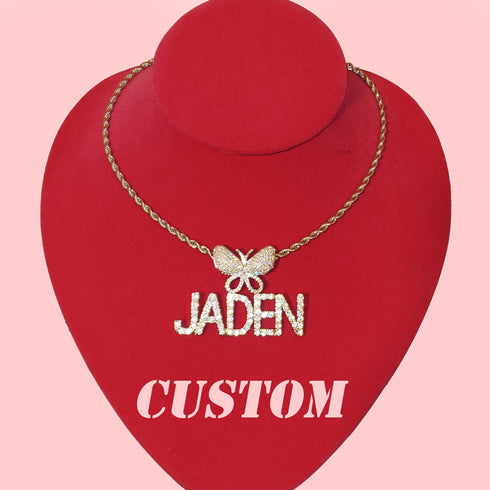 Fully Iced Custom Butterfly Name Chain