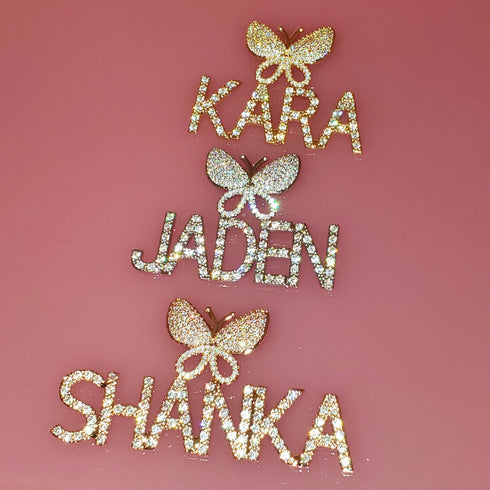 Fully Iced Custom Butterfly Name Chain