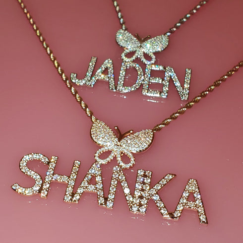 Fully Iced Custom Butterfly Name Chain