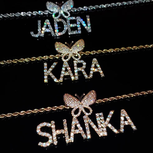 Fully Iced Custom Butterfly Name Chain