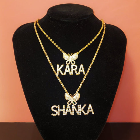 Fully Iced Custom Butterfly Name Chain