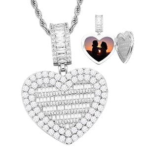 Fully Iced Custom Heart Baguette Photo Pendant Necklace