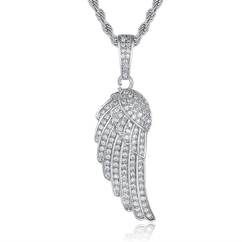 Fully Iced Out Angel Wings Charm Necklace