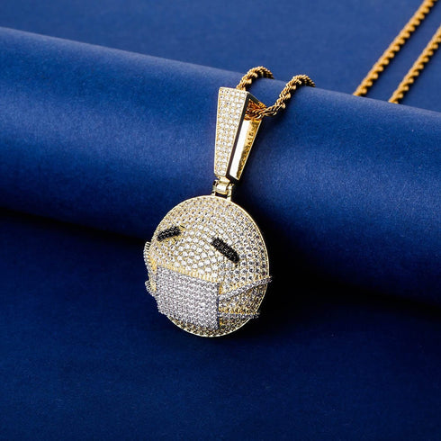 Fully Iced Out face mask emoji pendant Necklace