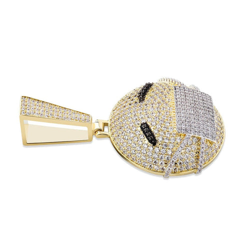 Fully Iced Out face mask emoji pendant Necklace