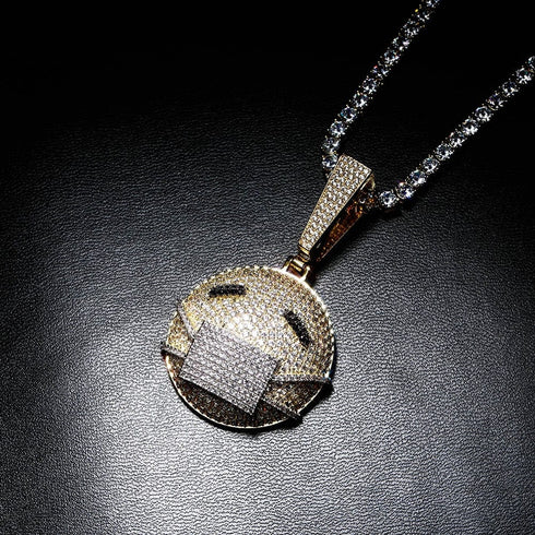 Fully Iced Out face mask emoji pendant Necklace