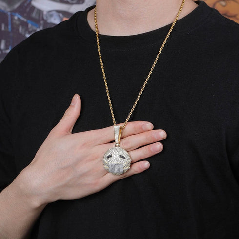 Fully Iced Out face mask emoji pendant Necklace