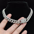 Fully Iced Out Pink Biting Lip Cuban Pendant Chain
