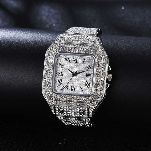 Fully Iced Roman Square Bezel Watch + FREE Iced Bangle