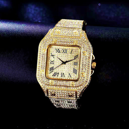 Fully Iced Roman Square Bezel Watch + FREE Iced Bangle