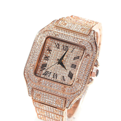 Fully Iced Square Stainless Steel Roman Watch