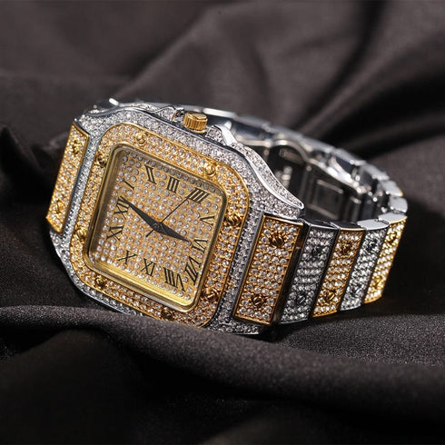 Fully Iced Square Stainless Steel Roman Watch