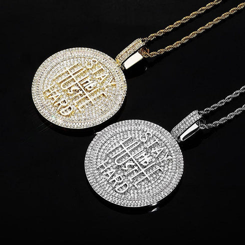 Fully Iced Stay Humble Hustle Hard Round Pendant Chain