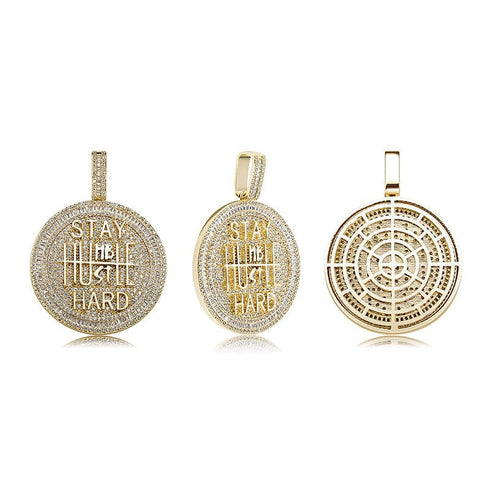Fully Iced Stay Humble Hustle Hard Round Pendant Chain