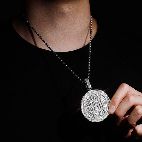 Fully Iced Stay Humble Hustle Hard Round Pendant Chain