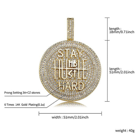 Fully Iced Stay Humble Hustle Hard Round Pendant Chain