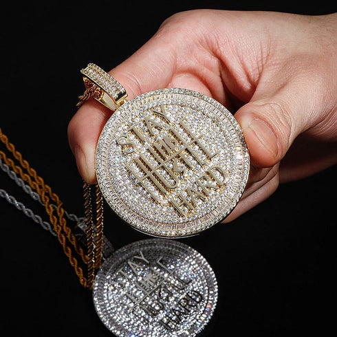 Fully Iced Stay Humble Hustle Hard Round Pendant Chain