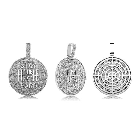 Fully Iced Stay Humble Hustle Hard Round Pendant Chain