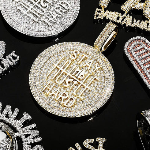 Fully Iced Stay Humble Hustle Hard Round Pendant Chain