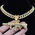 Fully Iced Submachine Gun Pendant Rapper Necklace