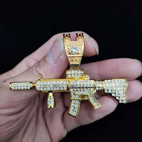 Fully Iced Submachine Gun Pendant Rapper Necklace