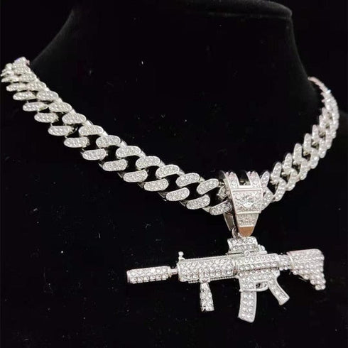 Fully Iced Submachine Gun Pendant Rapper Necklace