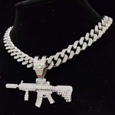 Fully Iced Submachine Gun Pendant Rapper Necklace