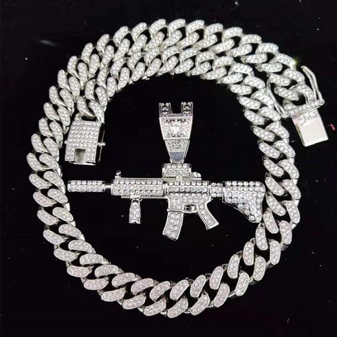 Fully Iced Submachine Gun Pendant Rapper Necklace