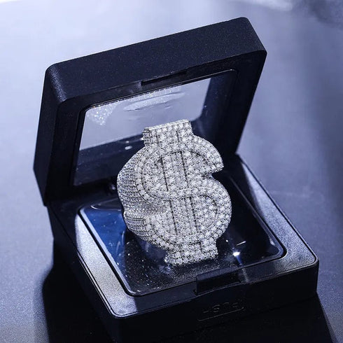 Fully Iced VVS Moissanite Dollar $ Ring