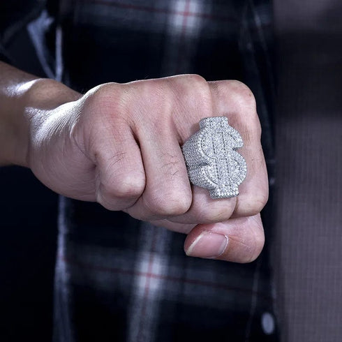 Fully Iced VVS Moissanite Dollar $ Ring