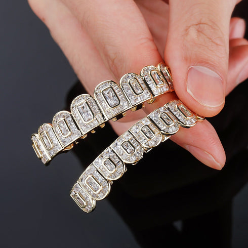 Fully Rectangle Cut Baguette Iced Out Grillz