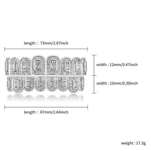 Fully Rectangle Cut Baguette Iced Out Grillz