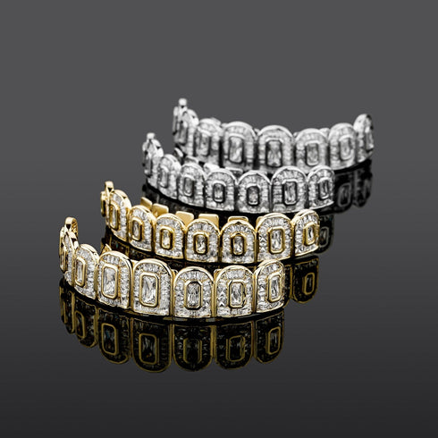Fully Rectangle Cut Baguette Iced Out Grillz