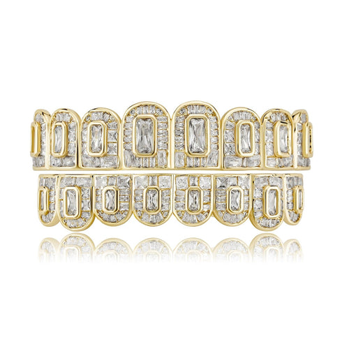 Fully Rectangle Cut Baguette Iced Out Grillz