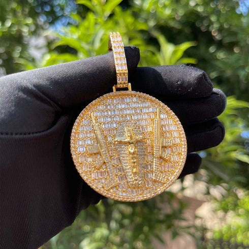 VVS Shine Cross and Guns Badge Iced Out Pendant