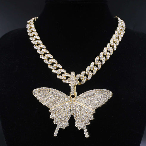 VVS Jewelry Cuban Link Butterfly Choker + FREE Tennis Choker