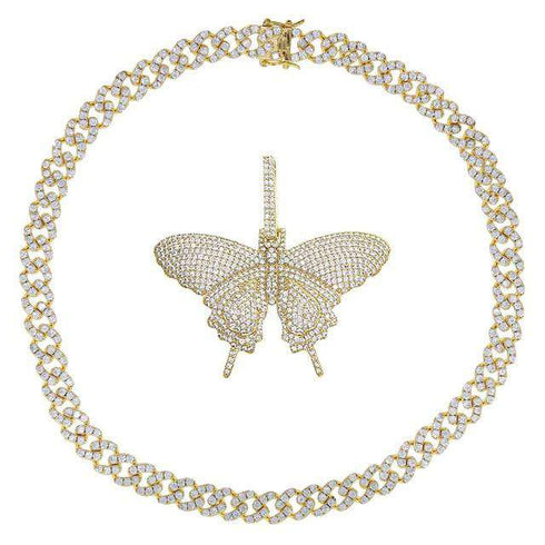 VVS Jewelry Cuban Link Butterfly Choker + FREE Tennis Choker