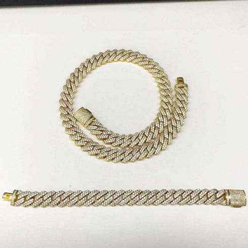 14mm Diamond Prong Cuban Chain + FREE Diamond Prong Cuban Bracelet