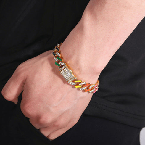 Rainbow Cuban Link Chain – Multicolor Iced Out Necklace & FREE Bracelet