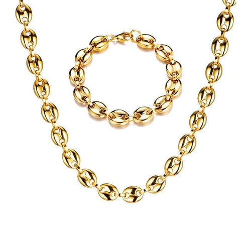 Gold/Silver Coffee Bean link chain + FREE Bracelet Bundle