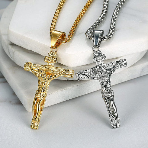 Stainless Steel Crucifix Pendant Chain - BOGO