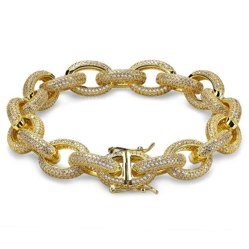12mm Micro Pave Iced Out Rolo Chain Bracelet