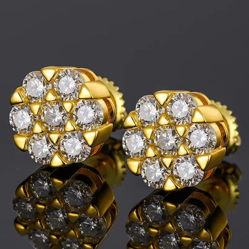 925 Sterling Silver Iced Out Flower Style Moissanite Earrings