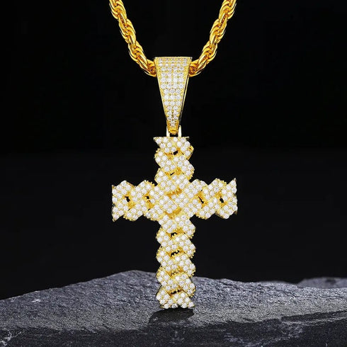 925 Sterling Silver VVS Moissanite Cuban Cross Pendant