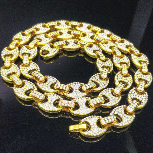 Gold Bling Cuban Chain + Coffee Bean Chain + Row Tennis Choker Chain Set