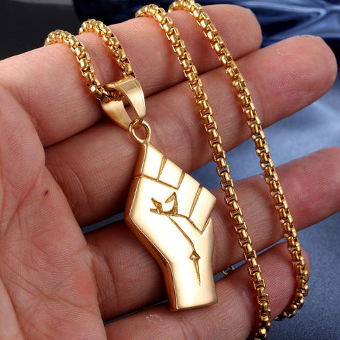 Gold BLM Raised Fist Necklace